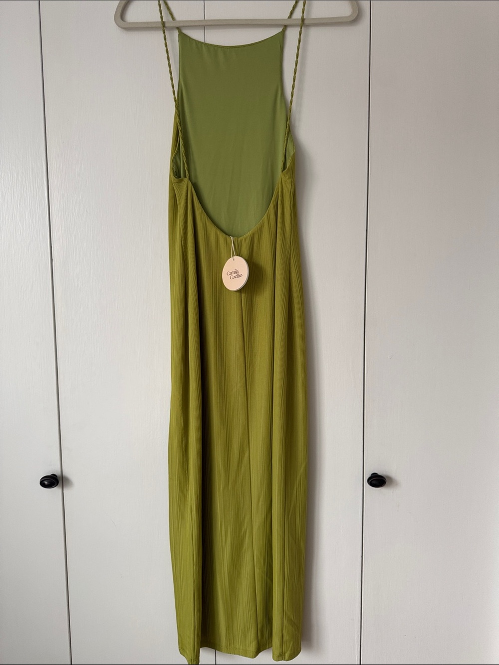 Camila Coelho Shelly Midi Olive Green Maxi Slip Dress with Side Slit - Picture 2 of 4